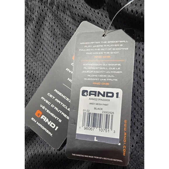 Andi Mesh Basketball Slim Fit Pants Pockets & Drawstring Jogger Men Size L Black - Picture 4 of 13